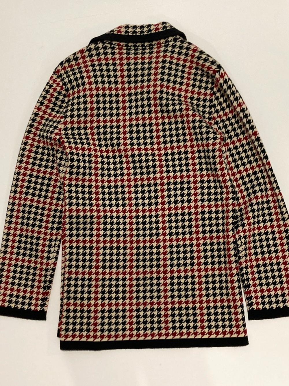 NWT Anne Klein Titan Red Black Houndstooth Open Front Gold Button Knit Blazer - Picture 14 of 16